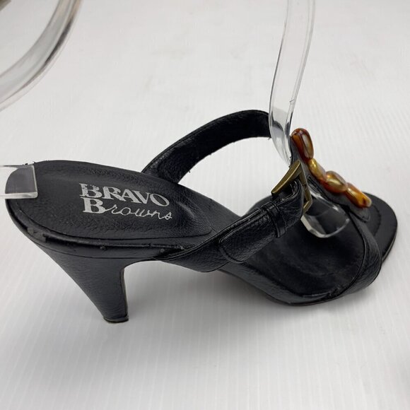 BROWNS Bravo Sultan Y2K Black Leather Jewels T-Strap Sandals Size 7M - Picture 7 of 9